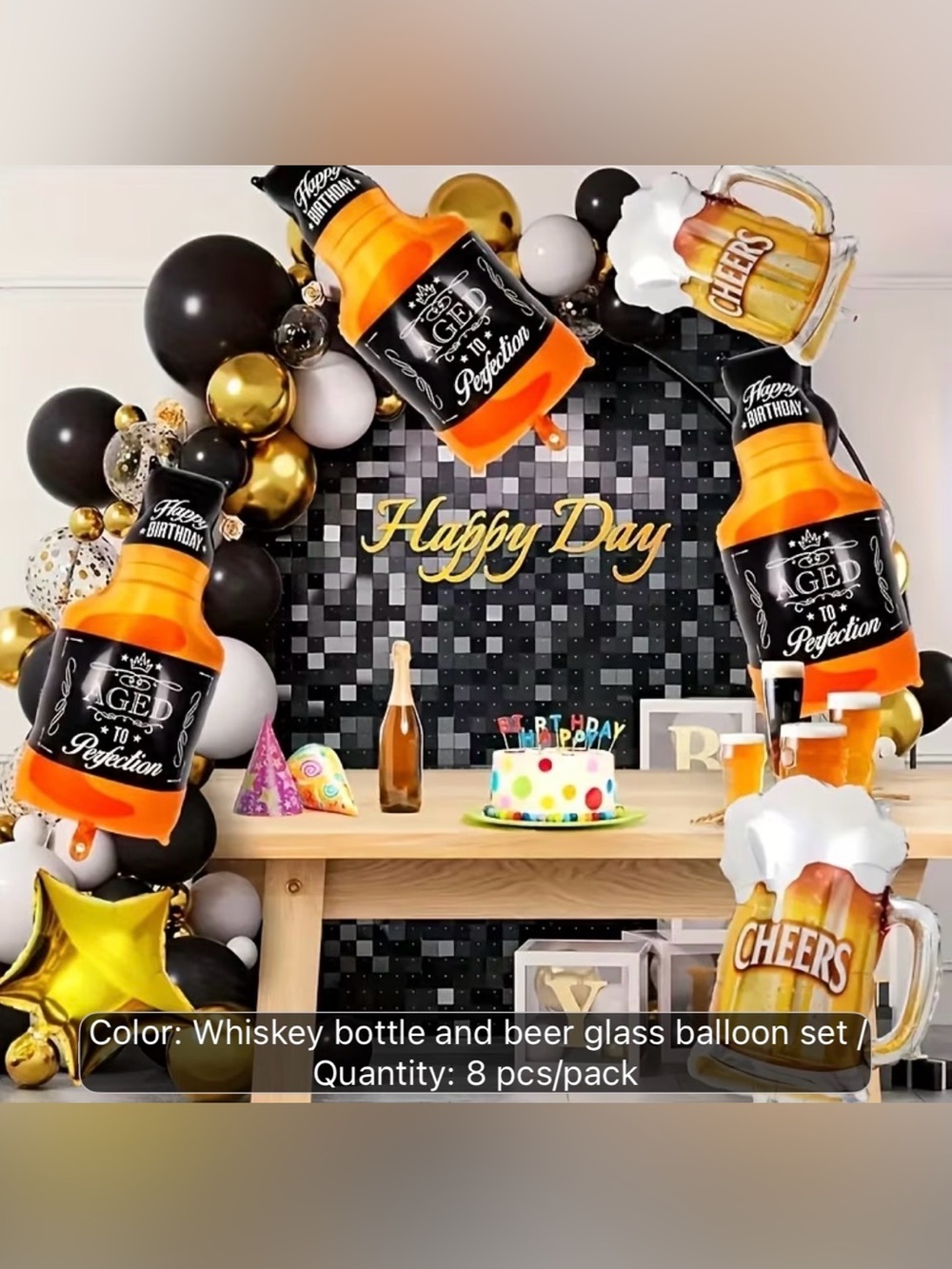 Extra Large size Aged to Perfection Birthday Balloon Set - Black, Gold, Orange
